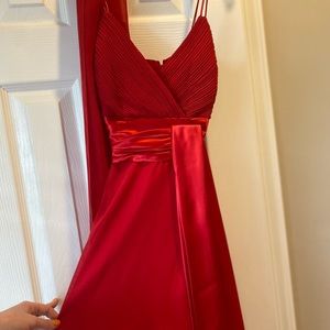 Red, mid-length dress